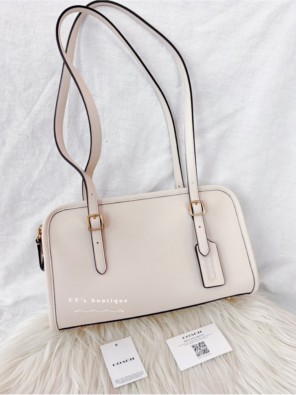 NWT Coach Swing Zip Shoulder Bag Glovetanned Leather Chalk White CM565 RARE